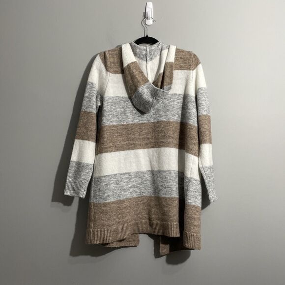 Peyton Primrose Striped Hoodie Sweater Cozy Knit Cardigan, Size Large Brown - Picture 2 of 11